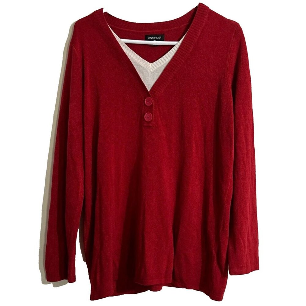 Vintage Avenue Sweater Red Plus Size Dress Shirt 2 Top Buttons Long Sleeve 18/20